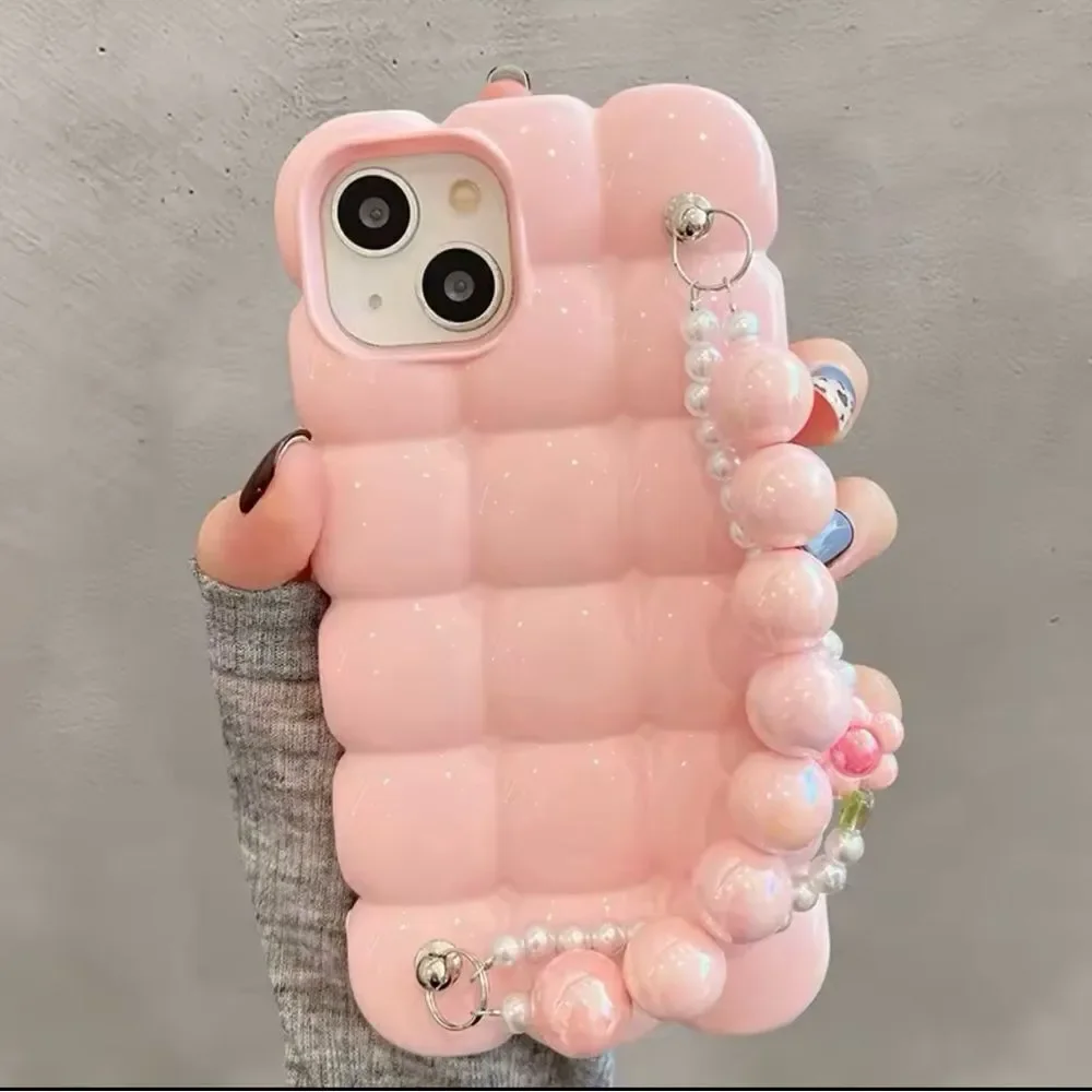 Luxury Pearl Bracelet Chain 3D Ice Lattice Case For iPhone
